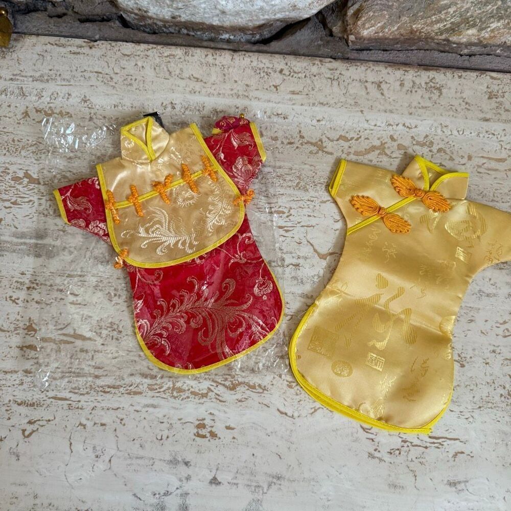 Wine bottle covers Chinese dress style set of 2